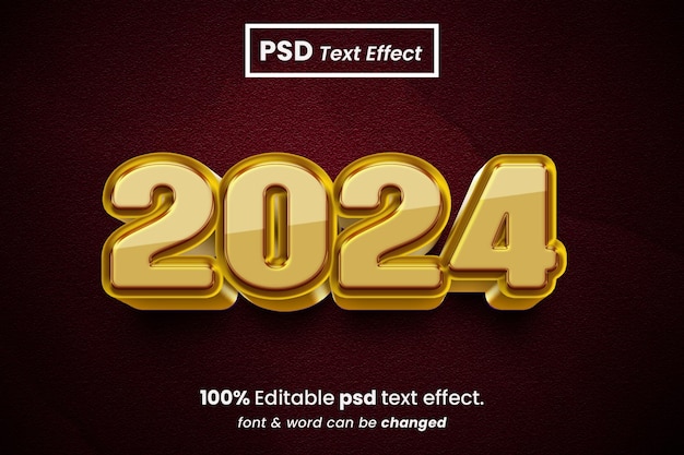 PSD gelukkig nieuwjaar 2024 3d teksteffect stijl