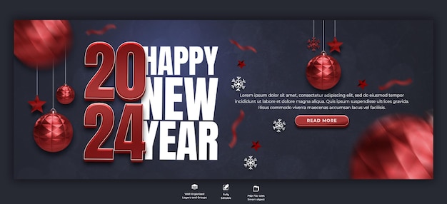 Gelukkig nieuwjaar 2024 viering facebook cover post ontwerp sjabloon
