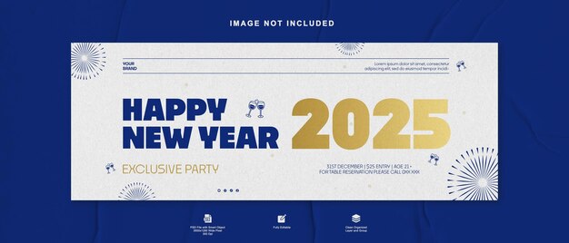 Gelukkig Nieuwjaar 2025 Facebook Cover Template Design met vuurwerk ornament