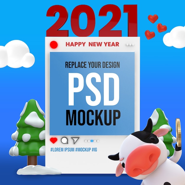 Gelukkig nieuwjaar 3d-rendering mockup design