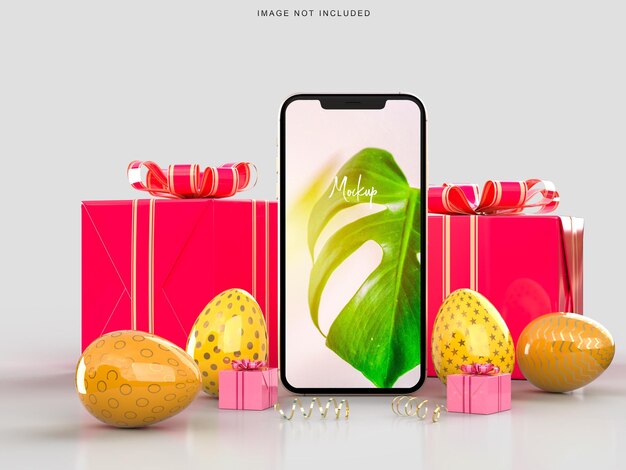 Gelukkig pasen! paasvakantie creatieve mockup smartphone