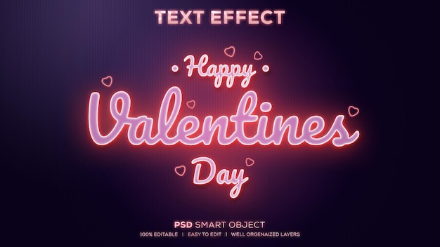 Gelukkig valentijnsdag neon psd-teksteffect