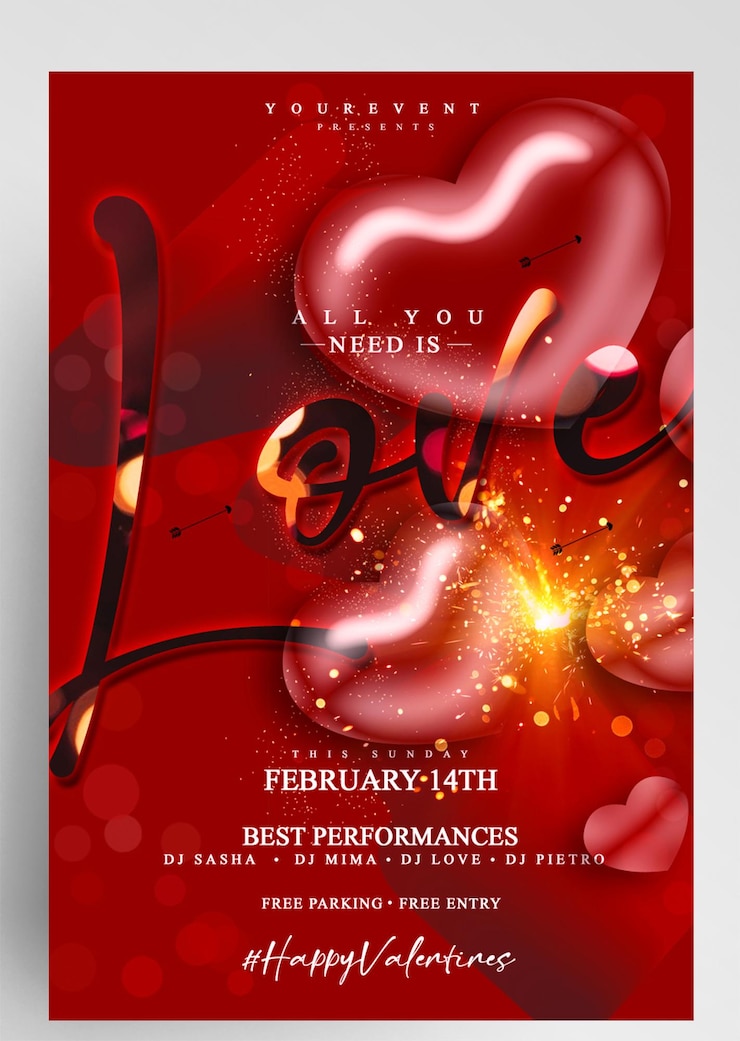 PSD gelukkig valentijnsdagfeest flyer design