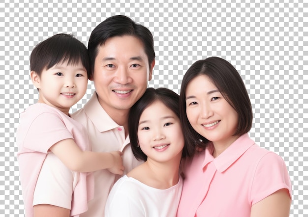 Gelukkige 4 Aziatische familie geïsoleerd op transparante achtergrond