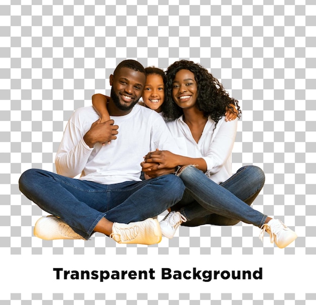 Gelukkige Afro-Amerikaanse familie die samen glimlacht met een doorzichtige achtergrond
