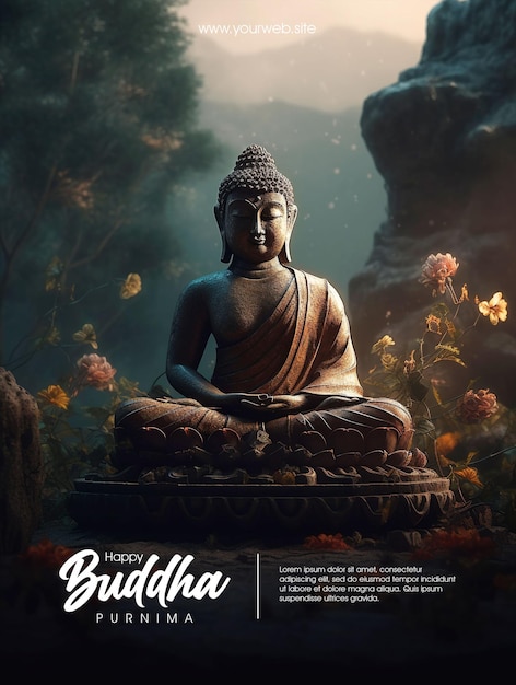 gelukkige boeddha purnima poster met boeddha achtergrond