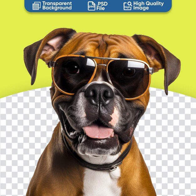 Gelukkige boxer hond met zonnebril in close-up prachtig klaar voor het zomerstrand