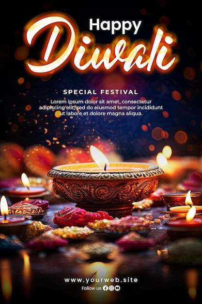 PSD gelukkige diwali-achtergrond en diwali-poster