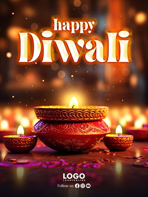 PSD gelukkige diwali festival verticale poster sjabloon