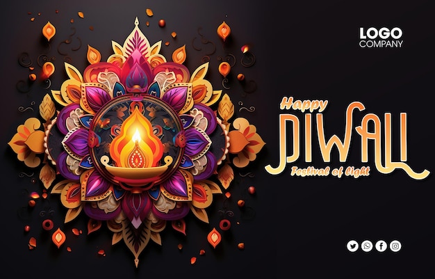 Gelukkige Diwali Lichtgroene achtergrond met diwali bloemelementen en mandala
