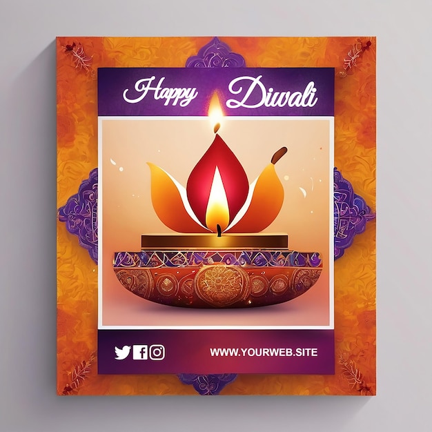 PSD gelukkige diwali-post voor sociale media met prachtige kleurencombinaties psd