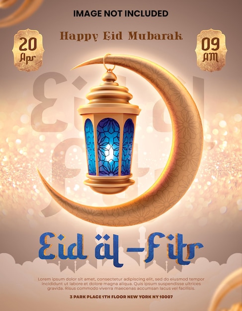 Gelukkige Eid al-Fitr-viering met gouden maan en lantaarn