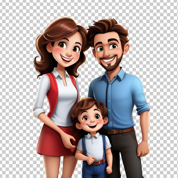 PSD gelukkige familie cartoon op witte achtergrond