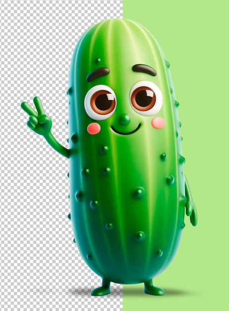 PSD gelukkige glimlachende 3d komkommer personage schattig en gezond op een doorzichtige achtergrond