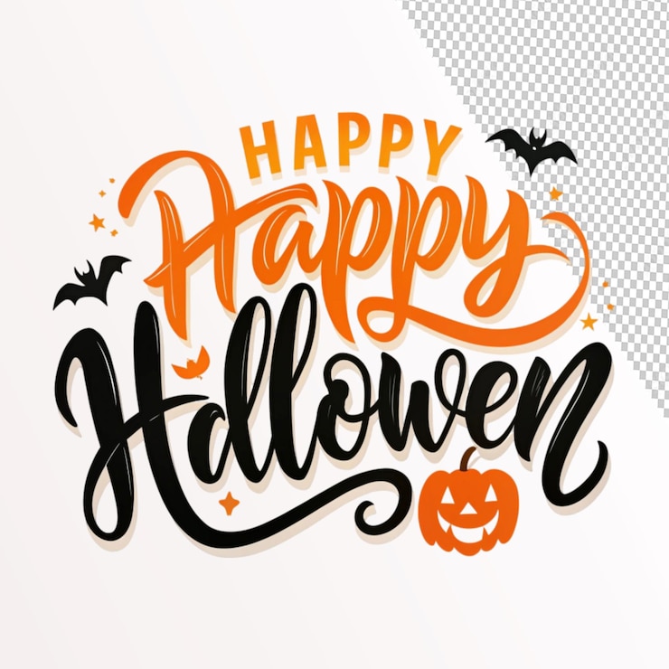 PSD gelukkige halloween-letters op doorzichtige achtergrond
