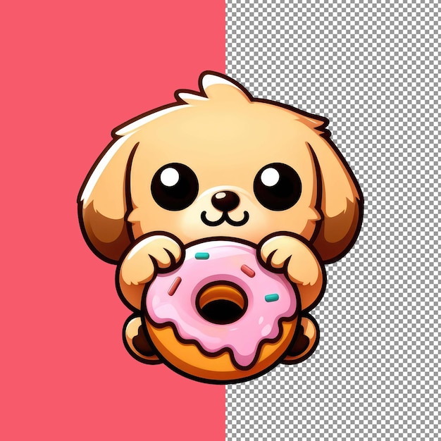 PSD gelukkige hond met donut png sticker