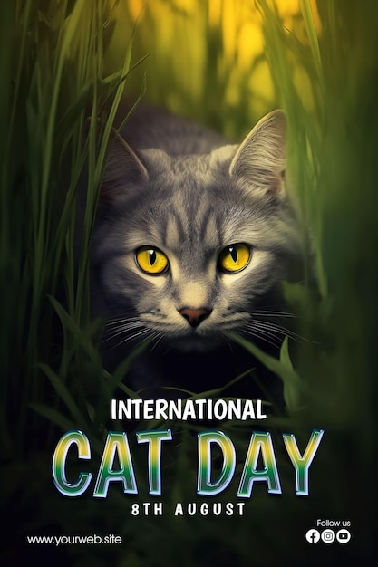 PSD gelukkige internationale kattendagposter