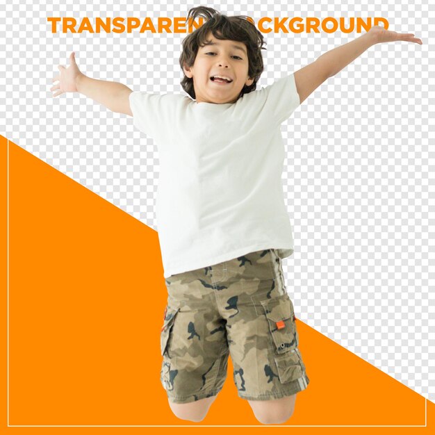 Gelukkige jongen die springt met een doorzichtige achtergrond
