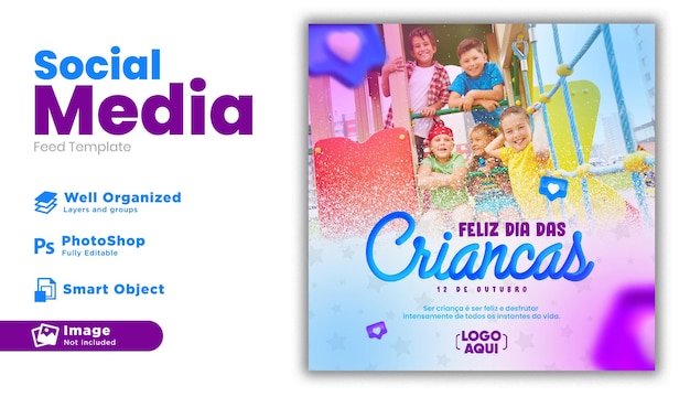 Gelukkige kinderdag post sociale media voor marketingcampagne in brazilië in het portugees