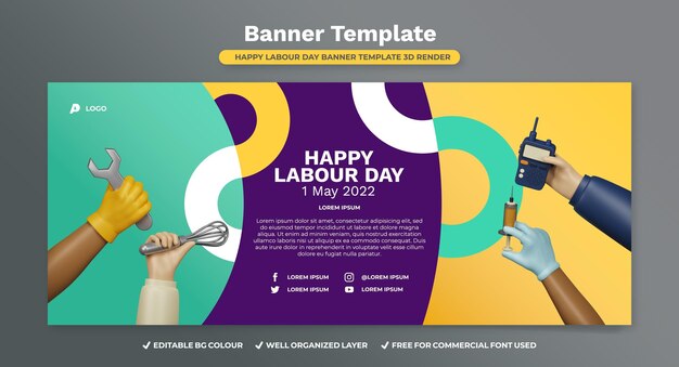 PSD gelukkige labor dag banner sjabloon 3d render