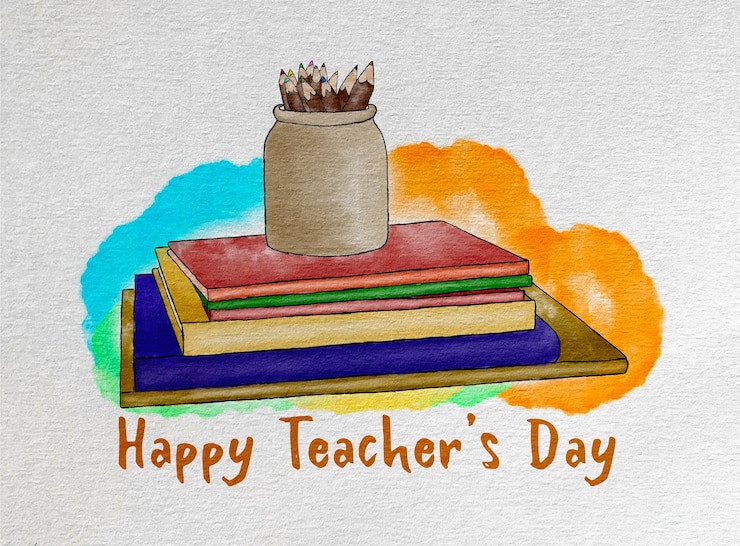 PSD gelukkige leraren dag aquarel vector boeken illustratie
