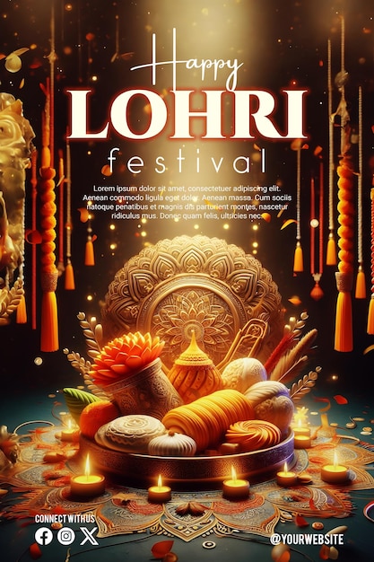 PSD gelukkige lohri poster met een mooie achtergrond