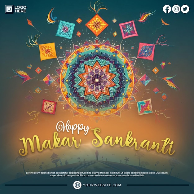 PSD gelukkige makar sankranti festival social media post banner sjabloon