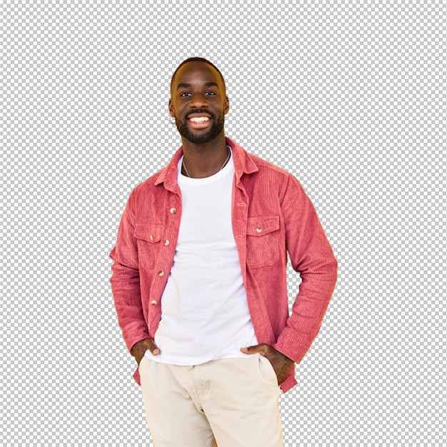 Gelukkige man in rood shirt.