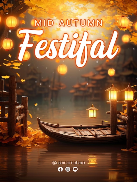 PSD gelukkige mid herfst festival sociale media poster