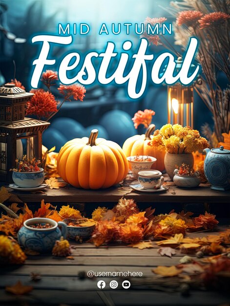 Gelukkige mid herfst festival sociale media poster