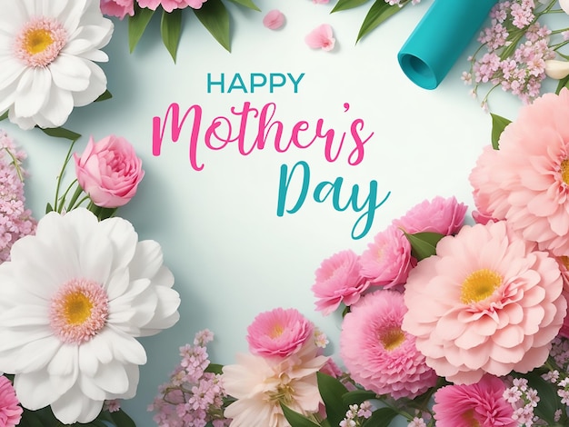 PSD gelukkige moederdag viering groet ontwerp met prachtige bloemen bloemen en tekst