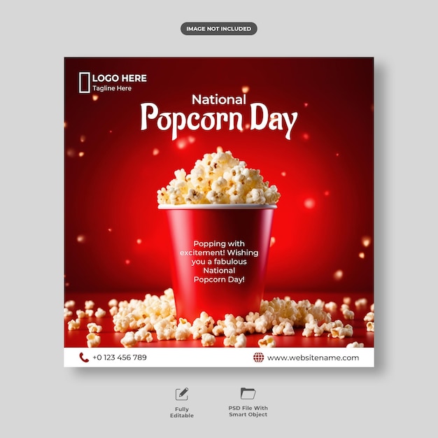 PSD gelukkige nationale popcorn dag viering sociale media post ontwerp of banner sjabloon