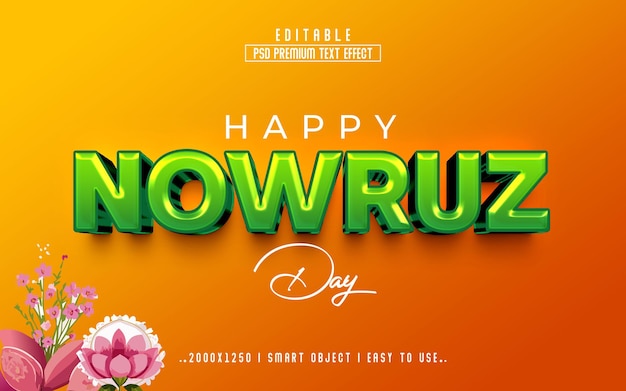 Gelukkige Nowruz Dag 3D bewerkbare tekst effect