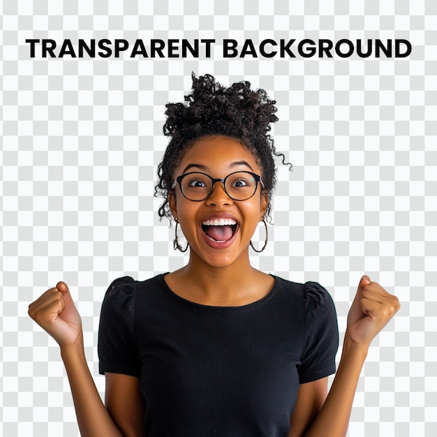 Gelukkige opgewonden vrouw viert succes Transparente achtergrond