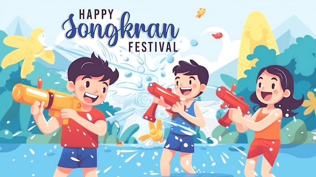 Gelukkige Songkran Festival Day banner sjabloon en achtergrond