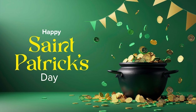 Gelukkige st. patrick's day sjabloon met zwarte pot en gouden munten ontwerp voor sociale media