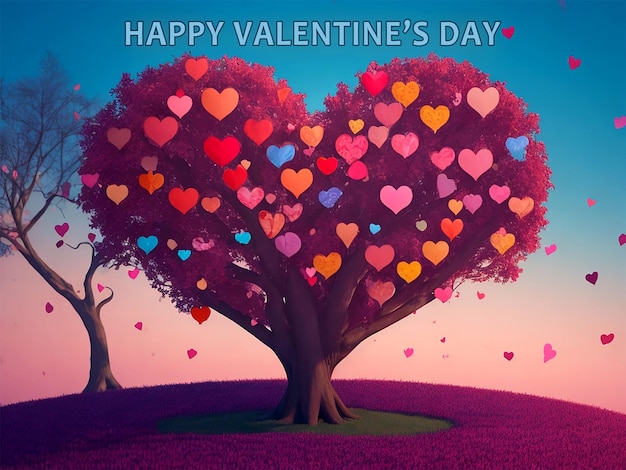 PSD gelukkige valentijnsdag achtergrond met hart boom