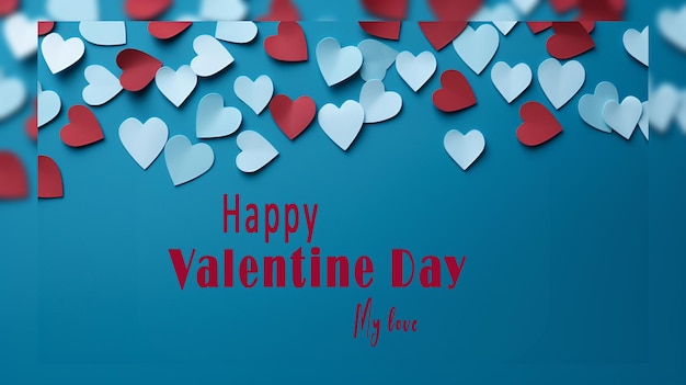 PSD gelukkige valentijnsdag decoratieve tekstontwerp zachte kleurrijke hart achtergrond