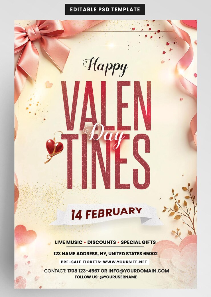 PSD gelukkige valentijnsdag flyer invitation template
