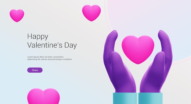 Gelukkige valentijnsdag met 3d-handweergave