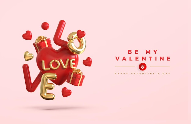 Gelukkige Valentijnsdag met 3D-romantische creatieve compositie