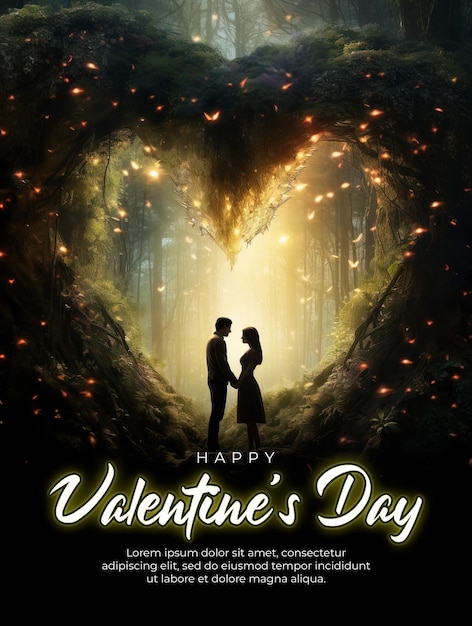 PSD gelukkige valentijnsdag poster sjabloon met ontmoet magische wezens die bewakers van de liefde zijn