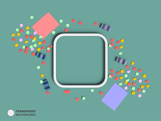 PSD gelukkige verjaardag frame met confetti pictogram 3d render illustratie