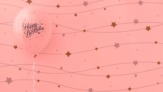Gelukkige verjaardag roze ballonnen met string sterren