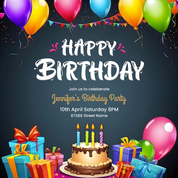 PSD gelukkige verjaardag uitnodigingskaart voor instagram en facebook social media post template