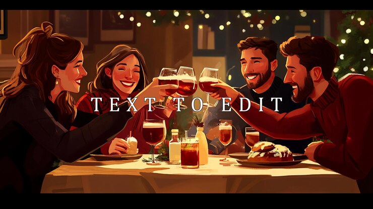 PSD gelukkige vrienden drinken bij een gezellig kerstdiner.