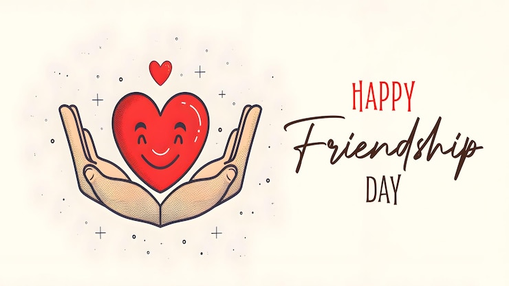PSD gelukkige vriendschapsdag facebook-cover met een rood hart met een glimlachend gezicht dat vriendschap uitdrukt