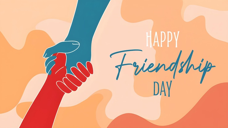 PSD gelukkige vriendschapsdag poster met twee vrienden die elkaars handen vasthouden
