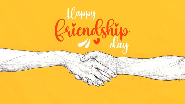 PSD gelukkige vriendschapsdag poster met twee vrienden die elkaars handen vasthouden