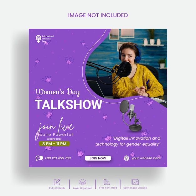 Gelukkige vrouwendag live streaming talkshow instagram-post en sjabloonontwerp voor sociale media-banners